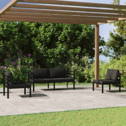 4 Pcs conjunto lounge jardim com almofadões alumínio antracite