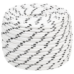 Corda entrançada para barco 14 mm 25 m poliéster branco