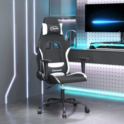 Cadeira gaming de massagens tecido preto e branco