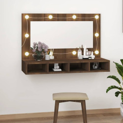 Armário espelhado com LED 90x31,5x62 cm carvalho castanho