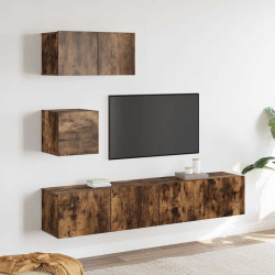 Conjunto móveis de TV 4 pcs madeira processada carvalho fumado