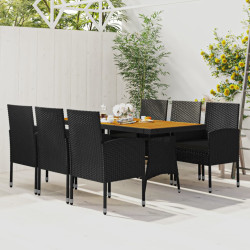 7 Pcs conjunto de jantar p/ exterior vime PE preto