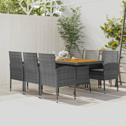 7 Pcs conjunto de jantar para exterior vime PE cinzento