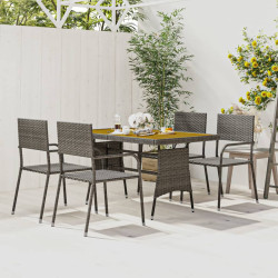 5 Pcs conjunto de jantar para exterior vime PE cinzento