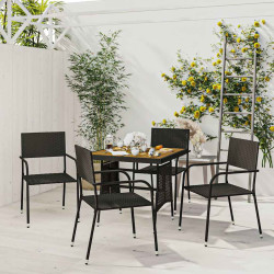 5 Pcs conjunto de jantar p/ exterior vime PE preto