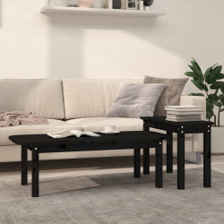 2 Pcs conjunto de mesas de centro pinho maciço preto