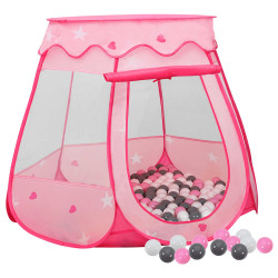Tenda de brincar infantil com 250 bolas 102x102x82 cm rosa