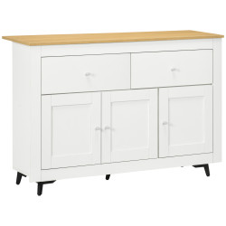 Aparador móvel auxiliar de cozinha com 2 gavetas 3 portas e prateleira ajustável móvel de TV de até 50 polegadas 117x35x80 cm branco e madeira