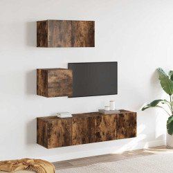 Conjunto móveis de TV 4 pcs madeira processada carvalho fumado