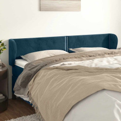 Cabeceira de cama c/ abas veludo 203x23x78/88cm azul-escuro