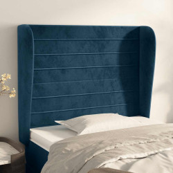 Cabeceira cama c/ abas veludo 83x23x118/128 cm azul-escuro