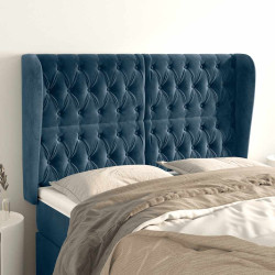 Cabeceira cama c/ abas veludo 147x23x118/128 cm azul-escuro