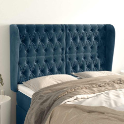 Cabeceira cama c/ abas veludo 163x23x118/128 cm azul-escuro