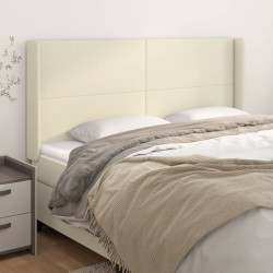 Cabeceira cama c/ abas couro artif. 183x16x118/128 cm creme