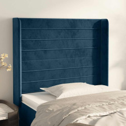 Cabeceira cama c/ abas veludo 83x16x118/128 cm azul-escuro