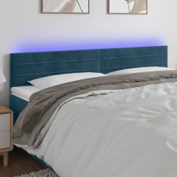Cabeceira de cama c/ luzes LED veludo 200x5x78/88cm azul-escuro