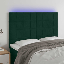Cabeceira de cama c/ LED veludo 144x5x118/128 cm verde-escuro