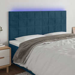 Cabeceira cama c/ luzes LED veludo 160x5x118/128cm azul-escuro