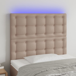 Cabeceira cama c/ LED couro artif. 90x5x118/128 cm cappuccino