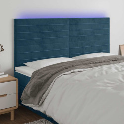 Cabeceira cama c/ luzes LED veludo 160x5x118/128cm azul-escuro