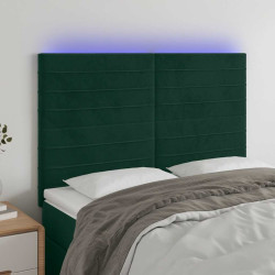 Cabeceira de cama c/ LED veludo 144x5x118/128 cm verde-escuro