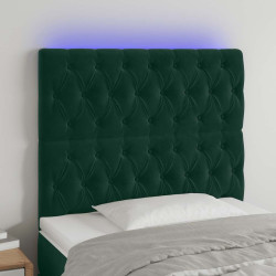 Cabeceira de cama c/ LED veludo 90x7x118/128 cm verde-escuro