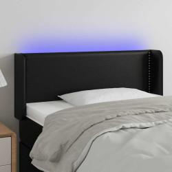 Cabeceira de cama c/ LED couro artificial 93x16x78/88 cm preto