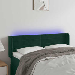 Cabeceira cama c/ luzes LED veludo 147x16x78/88 cm verde-escuro