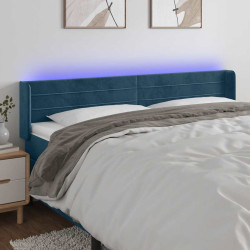 Cabeceira cama c/ luzes LED veludo 203x16x78/88 cm azul-escuro