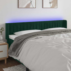 Cabeceira cama c/ luzes LED veludo 203x16x78/88 cm verde-escuro