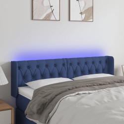 Cabeceira de cama c/ luzes LED tecido 147x16x78/88 cm azul