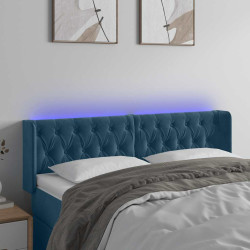 Cabeceira cama c/ luzes LED veludo 147x16x78/88 cm azul-escuro
