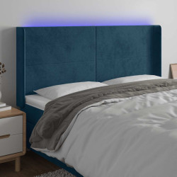 Cabeceira cama c/ luzes LED veludo 203x16x118/128cm azul-escuro
