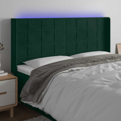 Cabeceira de cama c/ LED veludo 163x16x118/128 cm verde-escuro