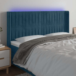 Cabeceira cama c/ luzes LED veludo 163x16x118/128cm azul-escuro