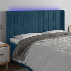 Cabeceira cama c/ luzes LED veludo 183x16x118/128cm azul-escuro