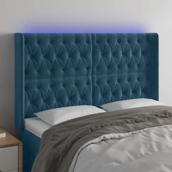 Cabeceira cama c/ luzes LED veludo 163x16x118/128cm azul-escuro