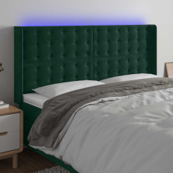 Cabeceira de cama c/ LED veludo 203x16x118/128 cm verde-escuro