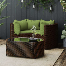 4 Pcs conjunto lounge jardim c/ almofadões vime PE castanho
