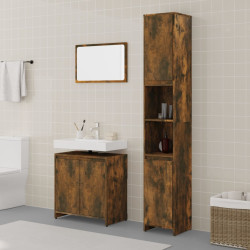 3 Pcs conjunto de móveis wc madeira processada carvalho fumado