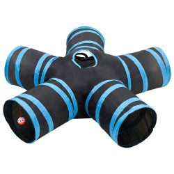 Túnel para gatos 5 vias 25 cm poliéster preto e azul
