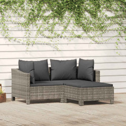 3 Pcs conjunto lounge de jardim c/ almofadões vime PE cinzento