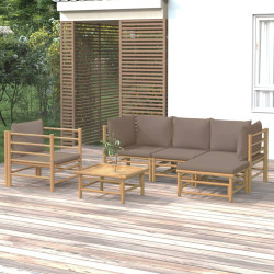 6 Pcs conj. lounge jardim bambu almofadões cinzento-acastanhado