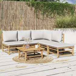 6 Pcs conj. lounge de jardim bambu c/ almofadões cinzento-claro
