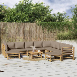 11Pcs conj. lounge jardim bambu almofadões cinzento-acastanhado