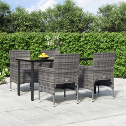 5 Pcs conjunto de jantar jardim com almofadões cinzento/preto