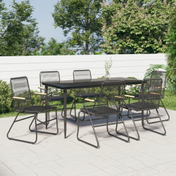 7 Pcs conjunto de jantar para jardim vime de PVC preto