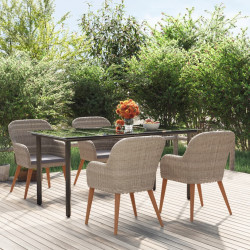 5 Pcs conjunto de jantar p/ jardim c/ almofadões castanho