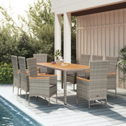 9 Pcs conjunto de jantar p/ jardim c/ almofadões vime PE cinza