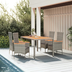 5 Pcs conjunto de jantar p/ jardim c/ almofadões vime PE cinza